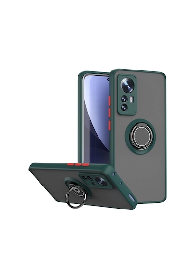 Xiaomi 12x Uyumlu Kılıf Yüzüklü Standlı Extra Darbe Koruma Sert Silikon Kapak - Yeşil Yeşil