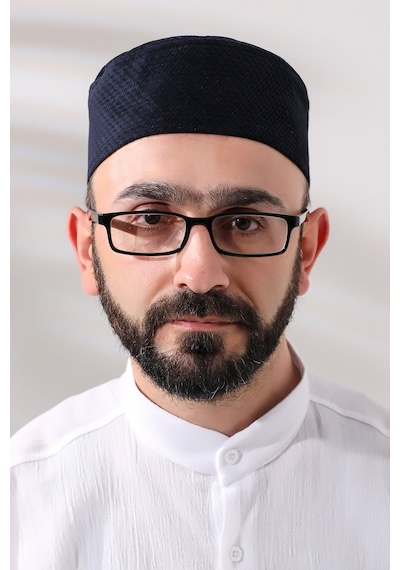 Lacivert Petek Kareli Kadife Kalıp Namaz Takkesi
