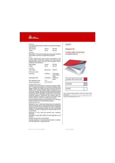 Avery Dennison Cj411 Fasson S7000er-rpet23 Rulo Poliolefin Film 500 M