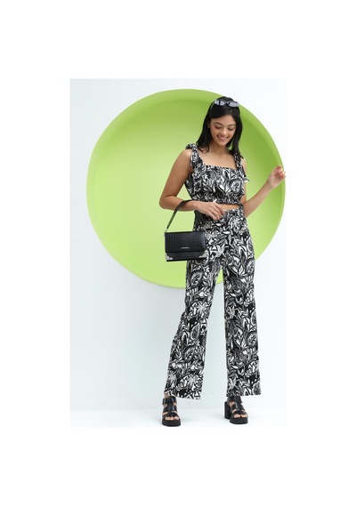 Polo State Kadın Askılı Çiçek Desenli Crop Siyah