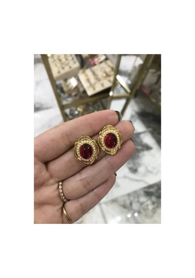 İnci Detaylı Vintage Model Zarif Küpe Altın