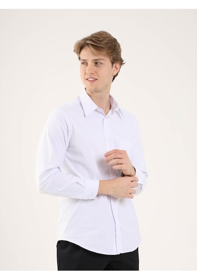 Dufy Beyaz Erkek Regular Fit Brent Yaka Uzun Kol Gömlek - 88184 Beyaz