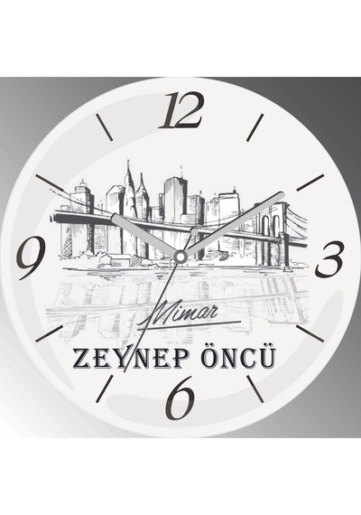 Kişiye Özel Mimar Gri Çap 30cm Sessiz Akar Bombeli Gerçek Cam Duvar Saati Siyah