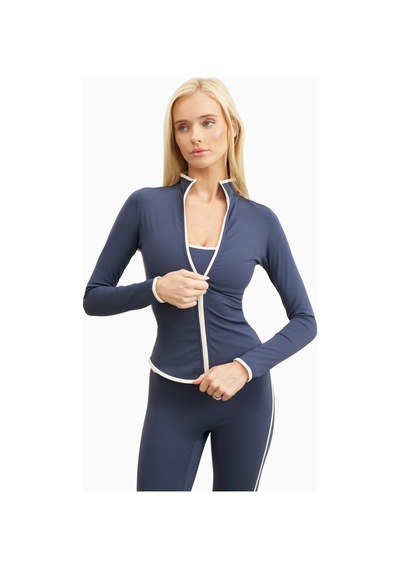 Because Of Alice Base Contrast Trim Zip Up Jacket Şekillendirici Kontrast Detaylı Kadın Ceket Mavi