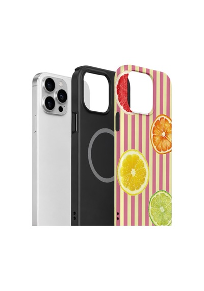 Apple iPhone Uyumlu 15 Pro Max Vorian Çift Katmanlı Magsafe Kılıf Citrus Fiesta Stripe