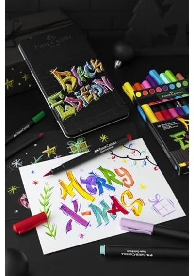Ayrex Black Edition Keçeli Kalem Fırça Uç 10'lu, Parlak Renkler, Yazım Ve Boyama İçin Uygun, Yumuşak Ve Esnek U