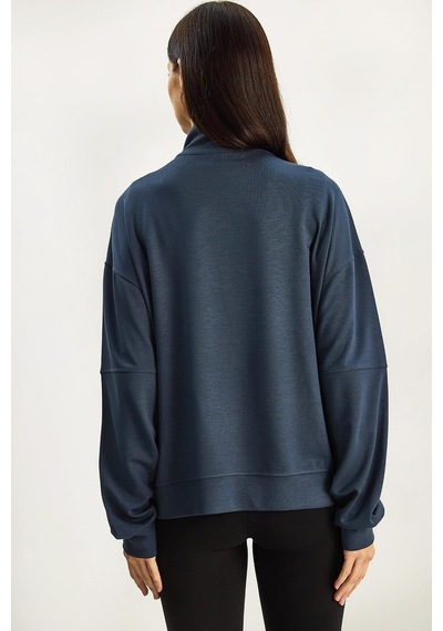 Shade Kadın Dik Yaka Yarım Fermuarlı Cep Detaylı Oversize Modal Sweatshirt 60601053 - Füme