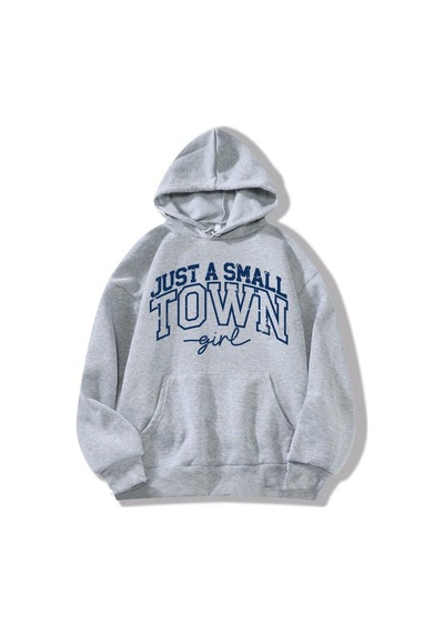 Harmandar Just A Small Town Baskılı Gri Kapüşonlu Kanguru Cepli Sweatshirt Hoodie Gri
