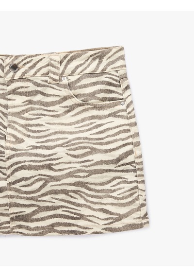 Koton Leopar Desenli Düğmeli Cepli Mini Etek Zebra Çizgili 6sal70008mw