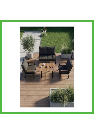 Vaveni Metal Bahçe Oturma Grubu Minderli Gri 4'lü Set Arz