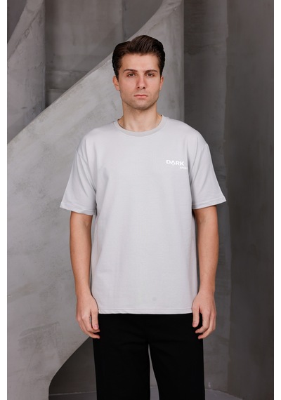 Erkek Baskılı Oversize Bisiklet Yaka 2 İki İplik Kompakt T-shirt Ekru
