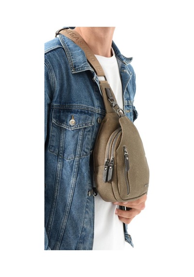 Erkek Bady Bag Göğüs Çantası Kanvas Kumaş Sırt Çantası 27 17 Cm Günlük Omuz Çantası Vizon