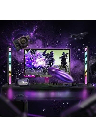 Rgb Araç Torpido Üstü Sese Duyarlı Ambiyans Led Işık Barı 1 Adet Siyah