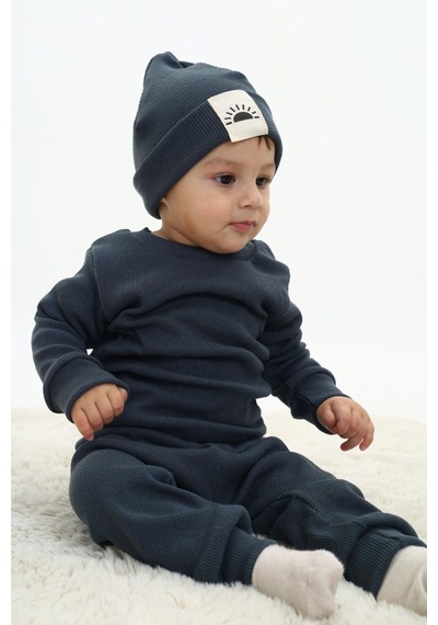 My Kids Wear Fitilli Unisex Bebek - Çocuk Üçlü Takım Krem-Mavi
