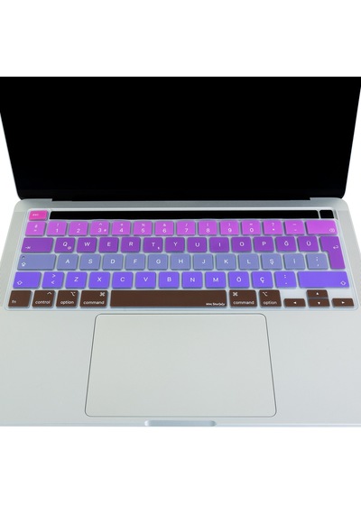 McStorey Apple Uyumlu MacBook Pro 13 Klavye Koruyucu Silikon Türkçe Q Ters L Enter M1 M2 A2338 A2289 A2251 Pembe Mavi