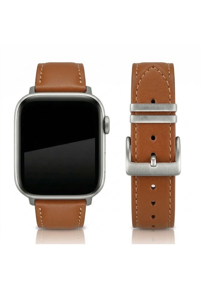 Goldoni Apple Watch Uyumlu İnce Taba Deri Kordon Metal Köprülü