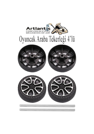 Artlantis Oyuncak Araba Tekerleği Seti 4 Lü 1 Paket Plastik Tekerlek Deney İçin 2 Adet Metal Şaft Proje Deney Seti Genel