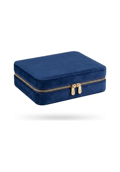 Takı Kutusu Düzenleyici Seyahat Çantası Kolye Yüzük Küpe Organizer Kadife Lacivert 22cmx17cm