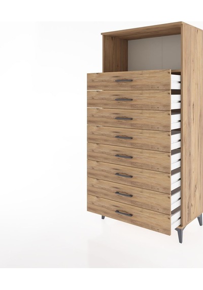 Hyperion Dolap Tek Raflı 8 Çekmeceli 88x44x182 Çam-çam Çam