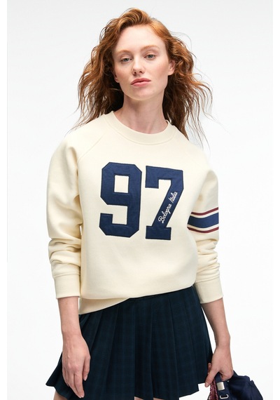 ETHIQUET MIRE AN Kadın Baskılı Yuvarlak Yaka Regular Fit Ekru Sweatshirt