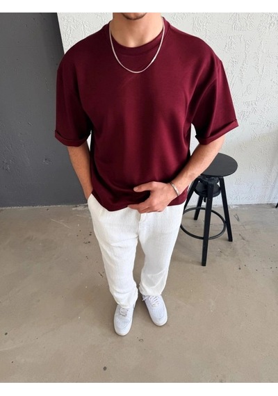 Valensdesign Erkek Duble Kol Basic Tişört B. Bordo