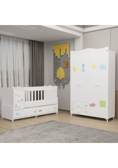 Melina Bebek Odası Yıldız 4 Kapaklı Dolap - Uykucu Beyaz