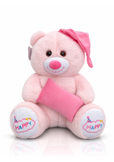 Ayıcık Şapkalı Ve Yastıklı Seri Peluş Ayıcık 60cm - Hediyelik Peluş Oyuncak 046 - Pembe