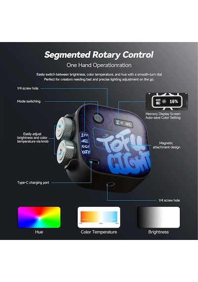 Photoolex Black Samurai Tofu Rgb Led Video Işığı - Tofu-bs