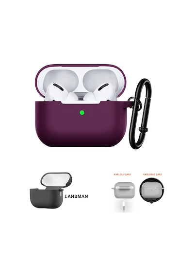 Airpods Pro 2 Uyumlu Premium Lansman Kılıf Kadife İç Astarlı Darbe Emici Silikon Soo-156 Mor