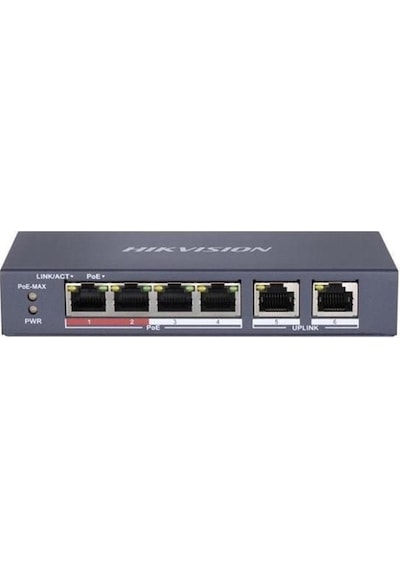 Hikvision  DS-3E0106P-E/M 4 Port 35 W Full PoE 10/100 2X-Uplink Yönetilemez Switch