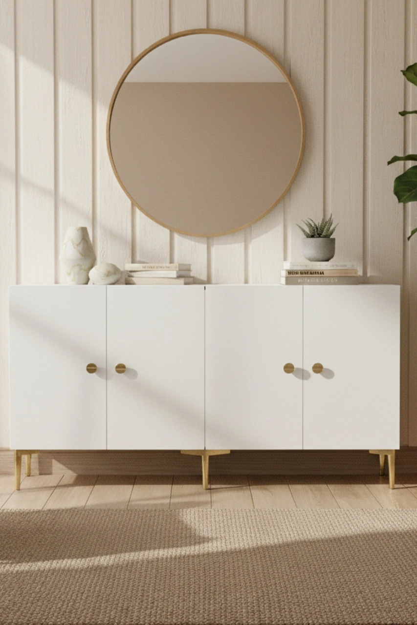 Ka1517bg Sımple150 Konsol, Kahve Köşesi, Tv Sehpası Beyaz-gold 150cm Beyaz