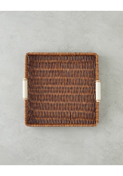 Boho Plastik Rattan Tepsi 26x26x3 Cm Kahverengi