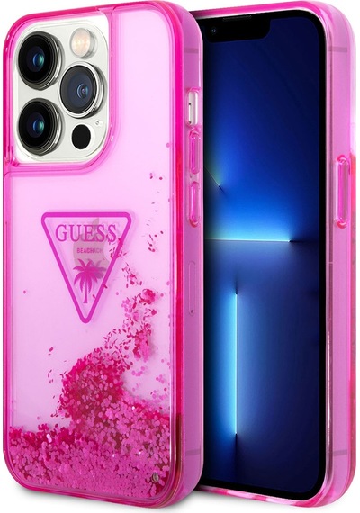 Apple Uyumlu iPhone 14 Pro Kılıf Guess Transparan Sıvılı Simli Dizayn Kapak
