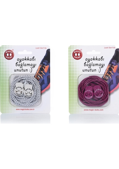 Magic Locks Yuvarlak Akıllı Ayakkabı Bağcık 2'li Set Beyaz-fuşya