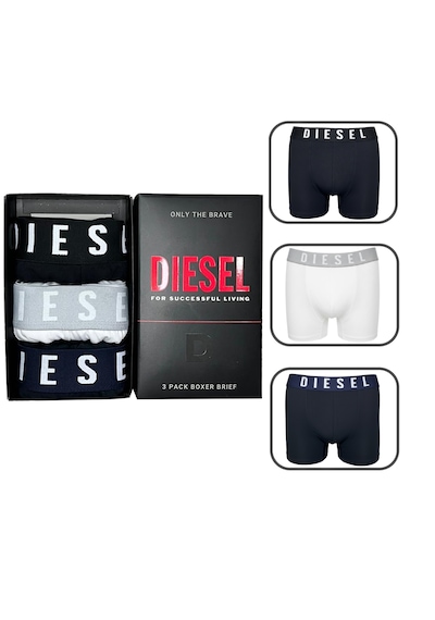 Diesel 3'lü Erkek Boxer Set Beyaz - Siyah