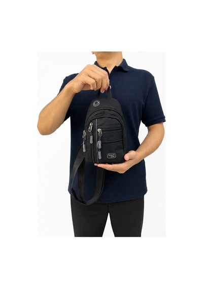 Sanmorris Unisex Küçük Boy Çok Gözlü Çapraz Askılı Body Bag Siyah-gri