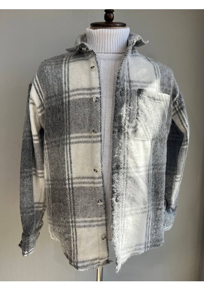 Unisex Jakarlı Oversize Gömlek Gri