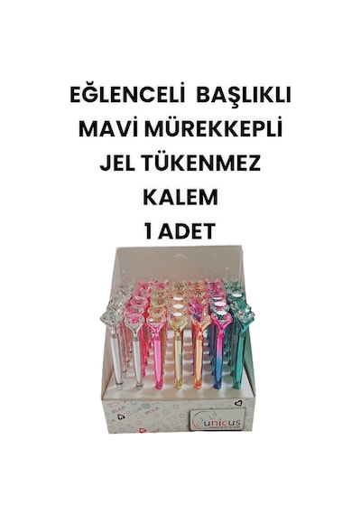 Eğlenceli Başlıklı İnce Uçlu Jel Tükenmez Kalem Mavi Mürekkep 8