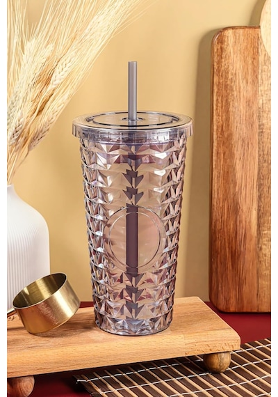 Pipetli Mika Bardak 750 Ml Kapaklı İçecek Bardağı, Can.7263.oea Diğer