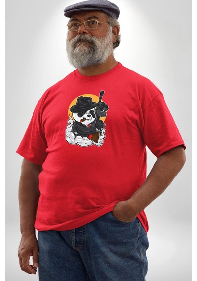 Angemiel Gangster Panda Kırmızı Büyük Beden Erkek Kadın Unisex Basic Ön Baskılı Tişört Kırmızı