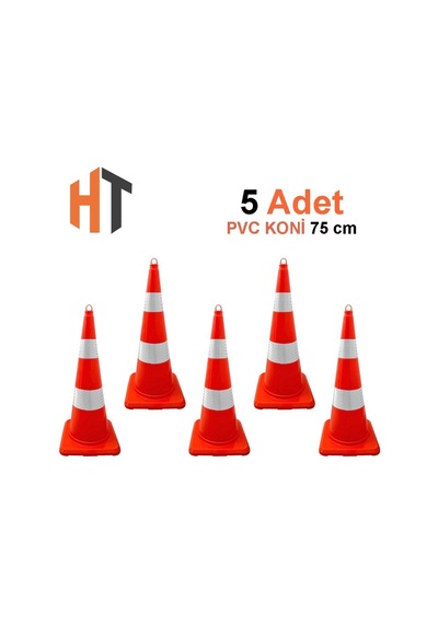5'li Pvc Trafik Konisi 90 Cm Çift Reflektifli Trafik Dubası