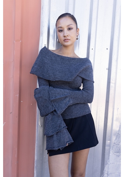 Fırfırlı Triko Kazak Antrasit