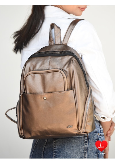 Jara Bag Freya Kadın Sırt Çantası Şık, Yumuşak Dokulu Ve 5 Bölmeli Bakır