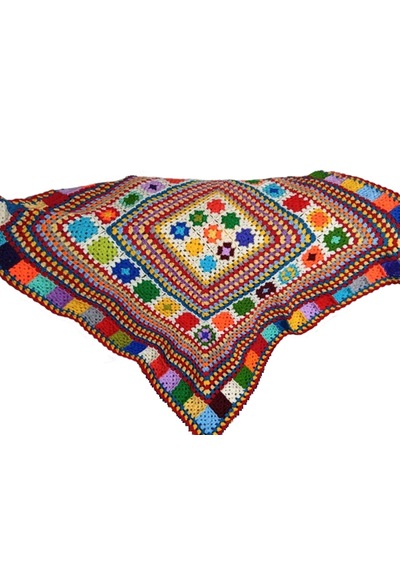 El Örgüsü Etnik Otantik Püsküllü Çok Amaçlı Örtü 85 Cm X 85 Cm Çok Renkli