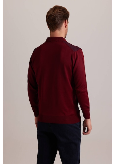 Erkek Lacivert Bordo Polo Yaka Desenli Triko Lacivert - Bordo