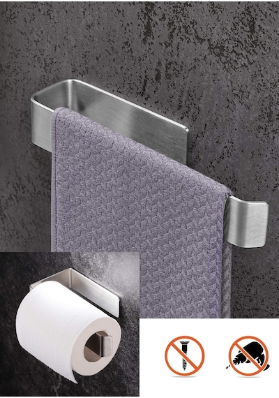 Paslanmaz Çelik Yapışkanlı Havluluk Ve Tuvalet Kağıtlığı Set Inox