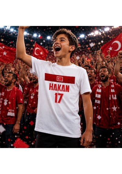 Bk Gift Kişiye Özel Türkiye Taraftar Temalı 2026 Dünya Kupası Tasarımlı Çocuk Tişört-5, Tek Yürek Milli Takım Ruhu Beyaz