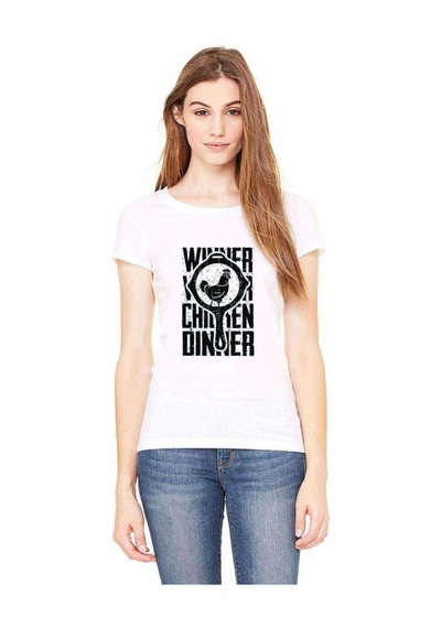 Pubg Pubg Winner Tava Tavuk Baskılı Beyaz Kadın Tshirt