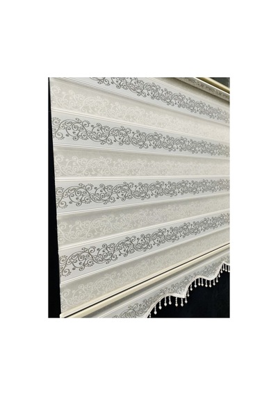 Beyaz Renk Gümüş Sim Detaylı Sarmaşık Desen Zebra Stor Perde Beyaz - 223323248 Beyaz