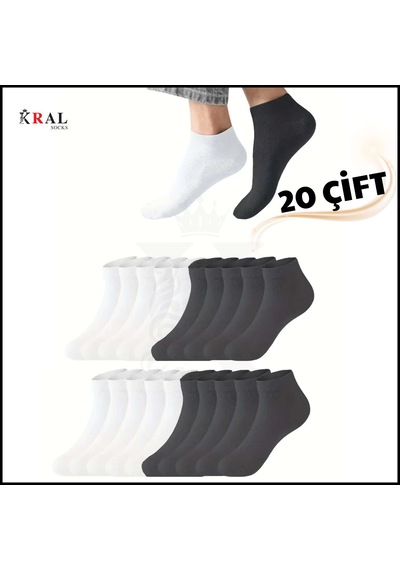 Kral Socks Kadın - Erkek 20 Çift Düz Desen Ekonomik Bilek Boy Çorap